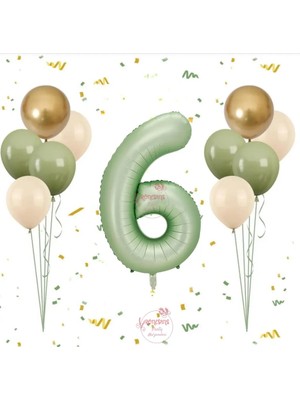 Rönesans Parti Rönesans Su Yeşil Rakam Balon Seti Yaş-6