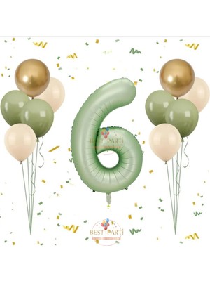 Best Parti Best Su Yeşil Rakam Balon Seti Yaş-6