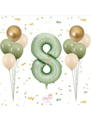 Rönesans Parti Rönesans Su Yeşil Rakam Balon Seti Yaş-8