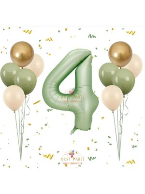 Best Parti Best Su Yeşil Rakam Balon Seti Yaş-4