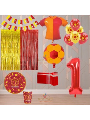 Best Parti Best 1 Yaş Sarı Kırmızı Temalı Taraftar Lüx Doğum Günü Parti Seti
