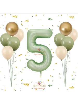 Best Parti Best Su Yeşil Rakam Balon Seti Yaş-5