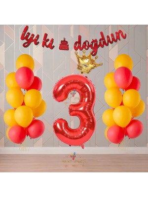 Best Parti Best Sarı-Kırmızı Renk Temalı Doğum Günü Parti Seti Yaş-3