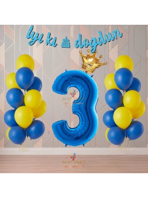 Best Parti Best Sarı-Lacivert Renk Temalı Doğum Günü Parti Seti Yaş-3