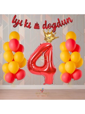 Best Parti Best Sarı-Kırmızı Renk Temalı Doğum Günü Parti Seti Yaş-4