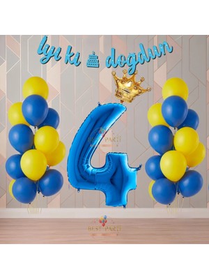Best Parti Best Sarı-Lacivert Renk Temalı Doğum Günü Parti Seti Yaş-4