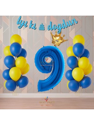 Best Parti Best Sarı-Lacivert Renk Temalı Doğum Günü Parti Seti Yaş-9