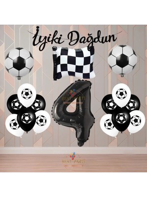 Best Parti Best Siyah-Beyaz Futbol Taraftartemalı  Doğum Günü Parti Seti Yaş-4
