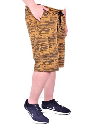 Moc Grande Mocgrande Büyük Beden Pastel Camouflage Likralı Erkek Penye Şort 23609 Hardal