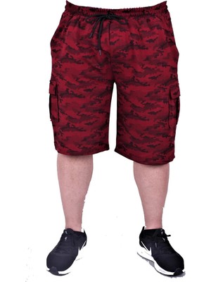 Moc Grande Mocgrande Büyük Beden Likralı Erkek Penye Şort Honeycomb Camouflage 23612 Bordo