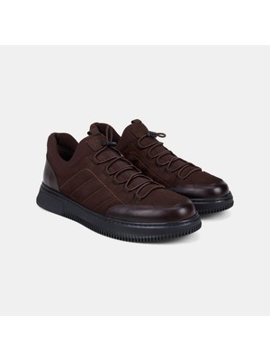 Erkek Kahve Desacomfort Esnek Bilekli Bağcıklı Deri Sneaker