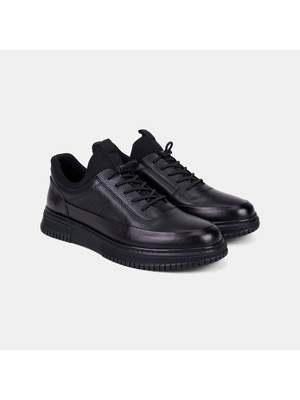 Erkek Siyah Desacomfort Esnek Bilekli Deri Sneaker