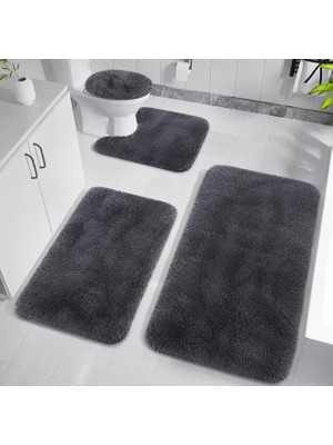 Kaymaz Taban Yıkanabilir Peluş Post 4’lü Banyo Halı Paspası 50X80 cm 40X60 cm