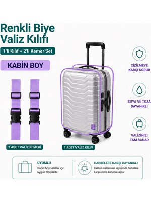 Trink Çanta Şeffaf Valiz Koruyucu Kılıf ve Valiz  Kemeri * 2 Adet  * Lila  - Kabin