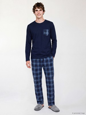 Lcw Lacivert Regular Fit Ekose Erkek Pijama Takım