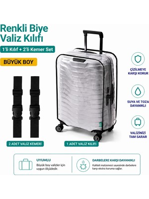 Trink Çanta Şeffaf Valiz Koruyucu Kılıf ve Valiz  Kemeri * 2 Adet  * Siyah - Büyük