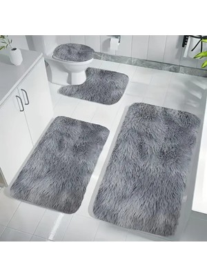 Kaymaz Taban Yıkanabilir Peluş Post 4’lü Banyo Halı Paspası 50X80 cm 40X60 cm