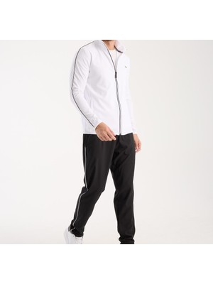 Lacoste Şeritli Beyaz Slim Fit Eşofman Takımı