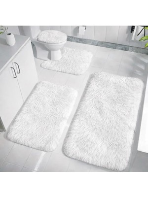 Kaymaz Taban Yıkanabilir Peluş Post 4’lü Banyo Halı Paspası 50X80 cm 40X60 cm
