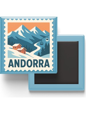 İberk Buzdolap Magneti Andorra Andorra La Vella Renkli Posta Pulu Temalı - 9x9 cm