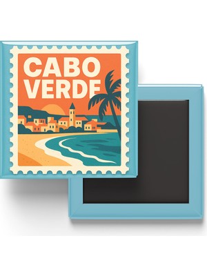 İberk Buzdolap Magneti Cape Verde Praia Renkli Posta Pulu Temalı - 9x9 cm
