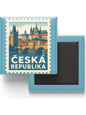İberk Buzdolap Magneti Çekya Prag Renkli Posta Pulu Temalı - 9x9 cm