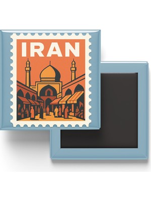İberk Buzdolap Magneti Iran Tahran Renkli Posta Pulu Temalı - 9x9 cm