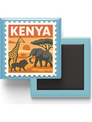 İberk Buzdolap Magneti Kenya Nairobi Renkli Posta Pulu Temalı - 9x9 cm