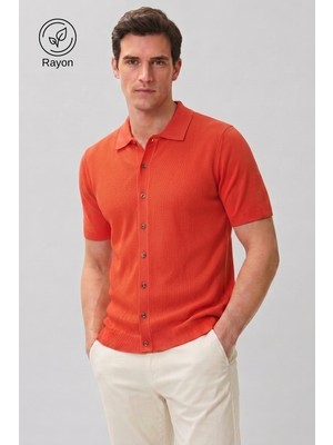 Allunique Nar Çiçeği Ince Örgü Kısa Kollu Rayon Yazlık Triko Gömlek