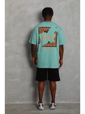 Hace Bazaar Oversize Baskılı Bisiklet Yaka T-Shirt - Mint Yeşili