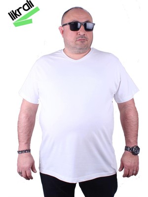 Moc Grande Mocgrande Erkek Büyük Beden Likralı Basic V Yaka Tişört 11170 Beyaz
