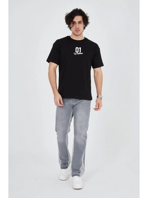 Hace Bazaar Bisiklet Yakalı Baskılı T-Shirt - Siyah