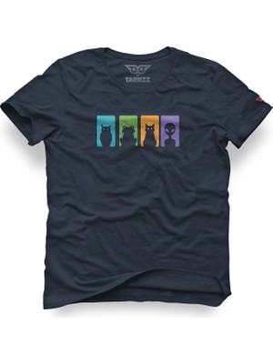 Tarrzzcom Night Watchers Tasarım Tişört - Baykuş Kedi Kurbağa Baskılı Unisex TIŞÖRT%100 Pamuk Bisiklet Yaka