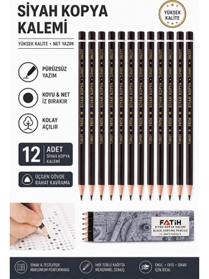 Artlantis Siyah Kopya Kalemi 12 Adet Fatih Dermo Siyah Kopya Kalemi Deri ve Cilt Kalemi