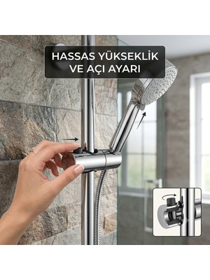Primeaks Sürgülü Duş Mafsalı – Duş Başlığı Tutucu – Sürgülü ve Robot Duş Sistemleri Uyumlu