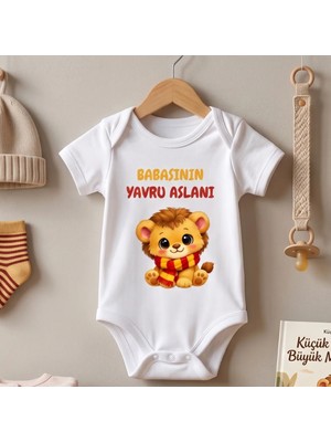 Egg Baby Babasının Yavru Aslanı Baskılı Taraftar Temalı Sarı Kırmızı Aslan Bebek Body Zıbın - %100 Pamuklu