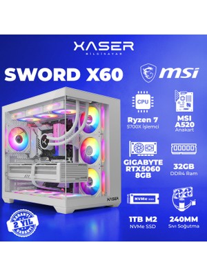 Xaser Sword X60 AMD R7 5700X/MSI A520M-A/8GB RTX5060/ 32GB RAM /1TB M.2 SSD/Sıvı Soğutmalı Masaüstü Oyuncu Bilgisayarı