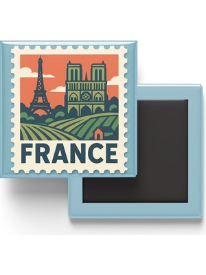 İberk Buzdolap Magneti Fransa Paris Renkli Posta Pulu Temalı - 9x9 cm