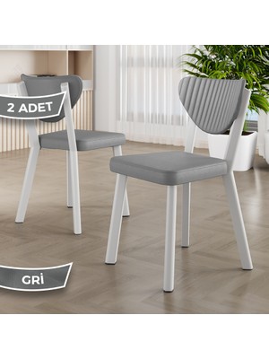 Canisa Fubi Serisi 2 Adet Deri Mutfak,cafe, Restaurant Sandalyesi Beyaz Metal Iskeletli