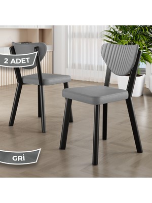 Canisa Fubi Serisi 2 Adet Deri Mutfak,cafe, Restaurant Sandalyesi Siyah Metal Iskeletli
