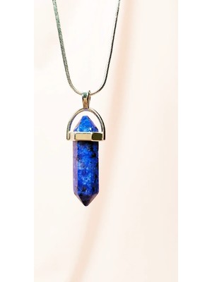 Najmaddin Teda Lapis  Lazuli Doğal Taşı Zincirli El Yapımı Tasarımlı Kolye Uç: 3,5 cm Zincir: 20 cm Ku