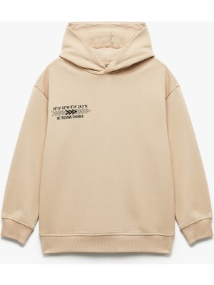 Koton Erkek Çocuk Şardonlu Uzun Kollu Pamuklu Baskılı Oversize Kapşonlu Sweatshirt