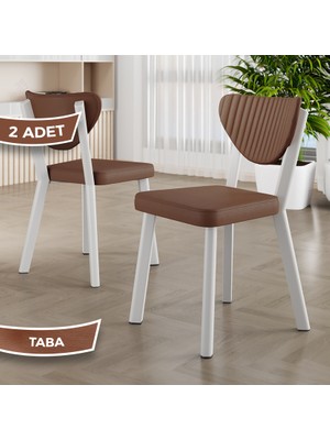 Canisa Fubi Serisi 2 Adet Deri Mutfak,cafe, Restaurant Sandalyesi Beyaz Metal Iskeletli