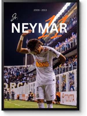 Neymar Jr 11 Santos Siyah Çerçeveli Tasarım Tablo Futbol Spor Poster