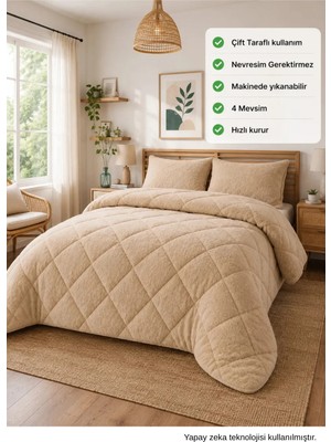 Ely Parker Renkli Yorgan-Wellsoft-Tek Kişilik-Çift Taraflı 155X215 Bej