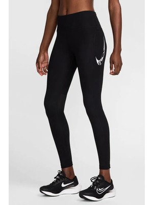 Nike Dri Fit Fast Mid Rise 7/8 Leggings Tight Kadın 3 Cepli Spor Tayt Siyah