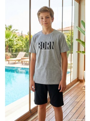 Remsa Genç Erkek Çocuk Kısa Kol Şortlu Pijama Takımı 4353 GRI03