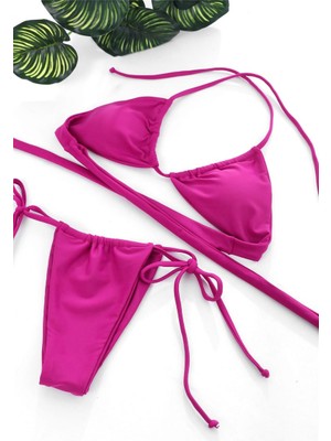 Beru Kadın Fuşya Yandan Bağlamalı Tangalı Üçgen Bikini Mayo Takımı Beru Najmaddin