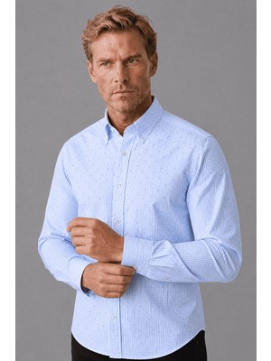 Bisse Mavi Regular Fit Pamuk Cepsiz Uzun Yaka Gömlek GMEKS261069_C35