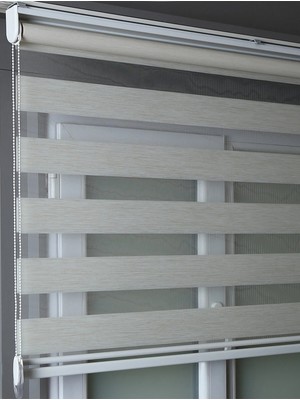 Bizden Perde Kırık Beyaz Bambu Zebra Stor Kaliteli Güneşlik Perdeler